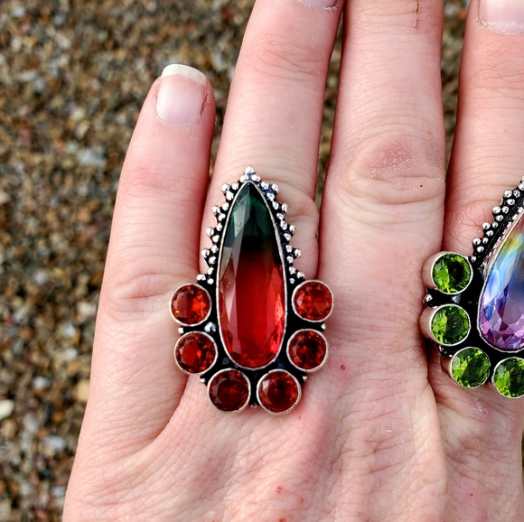 New Bi-Color Tourmaline & Garnet 925 Silver Ring. - Picture 5 of 16